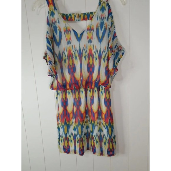 Bisou Bisou Dress Womens Size 4 Chiffon Cold Shoulder Multicolor Lined - Picture 6 of 15